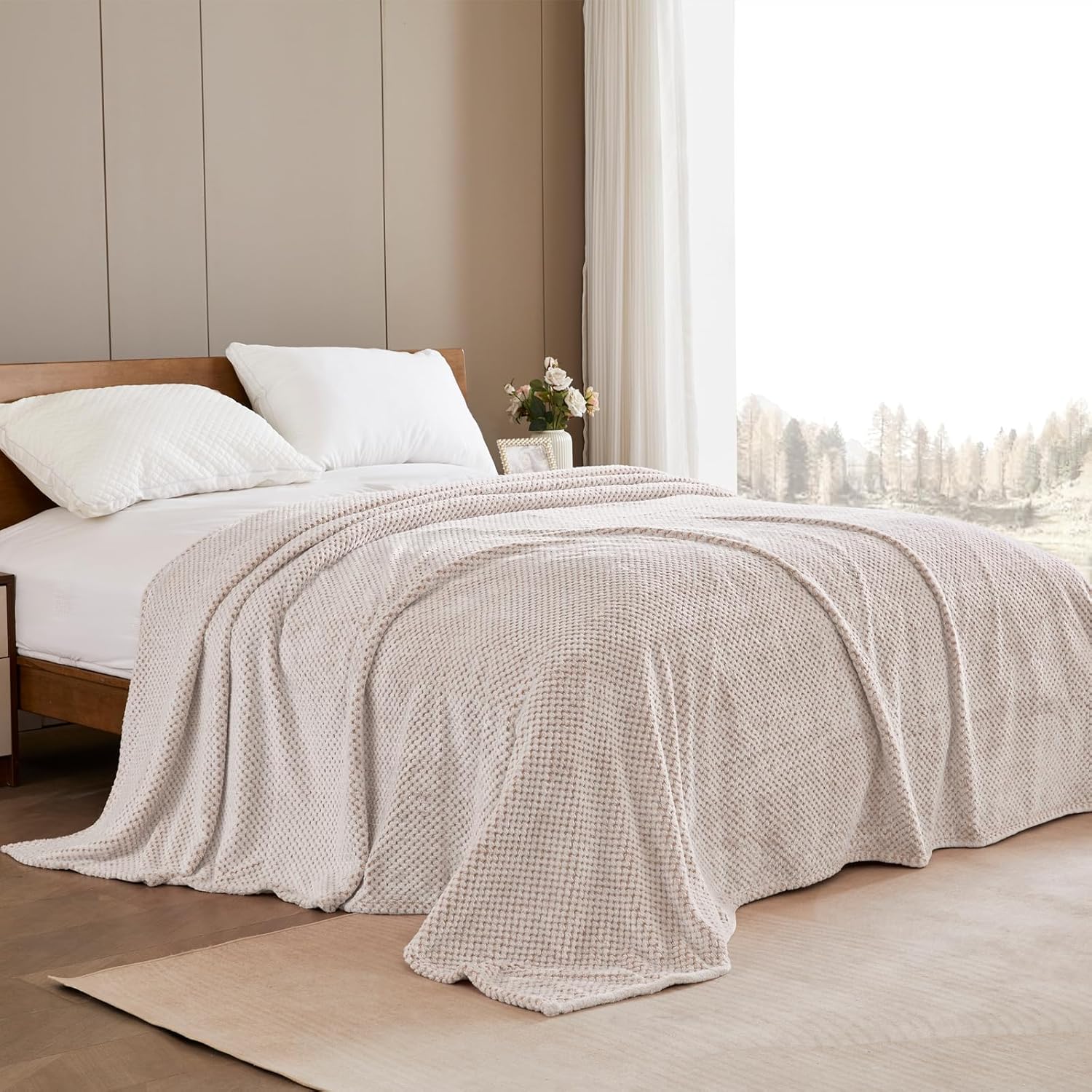 Exclusivo Mezcla Manta de vellón mixto con textura de gofre, súper suave y cálida de 50 x 70 pulgadas para sofá, acogedora, mullida y ligera