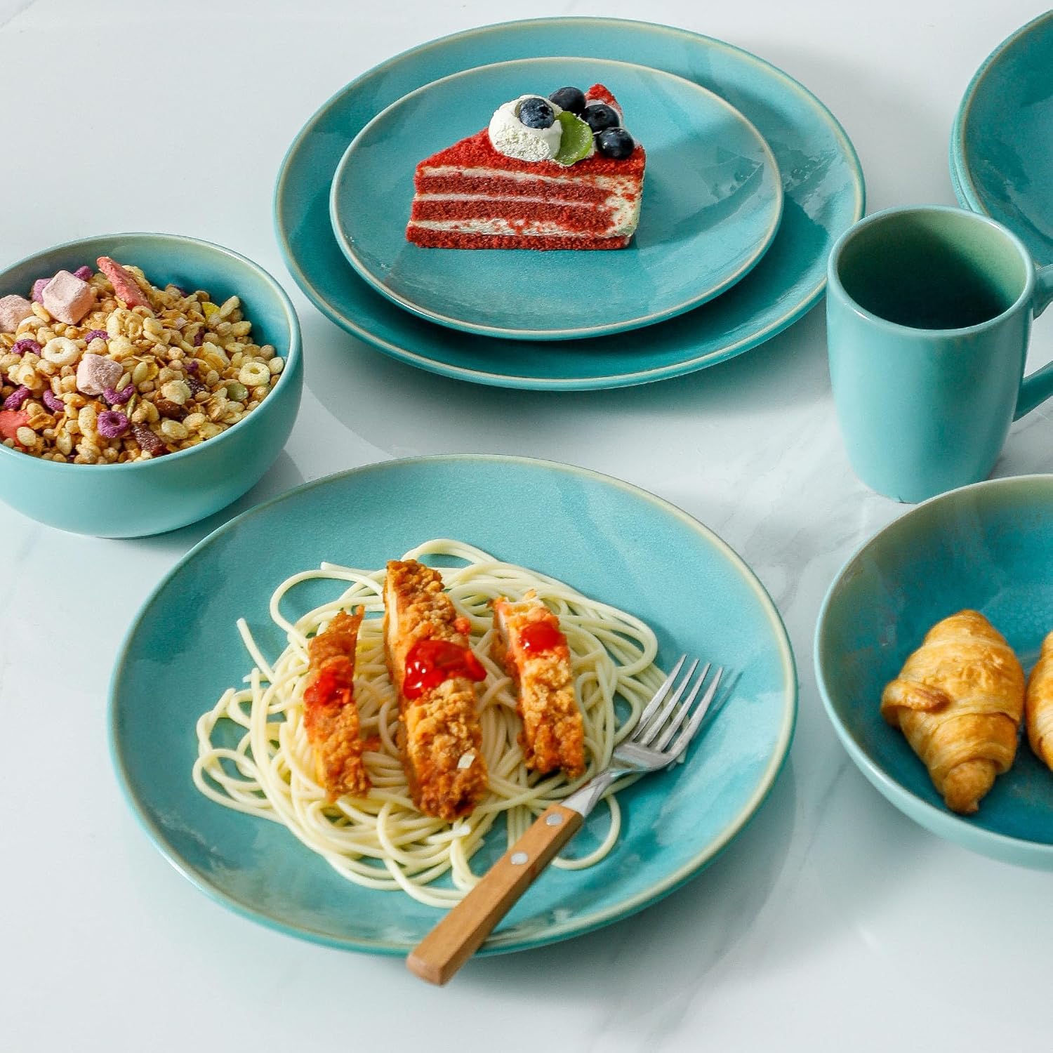 Juego de 4 platos de postre grandes de 10.5 pulgadas, platos de pizza de cerámica, platos redondos de ensalada de Pocerlain para cena, aptos para