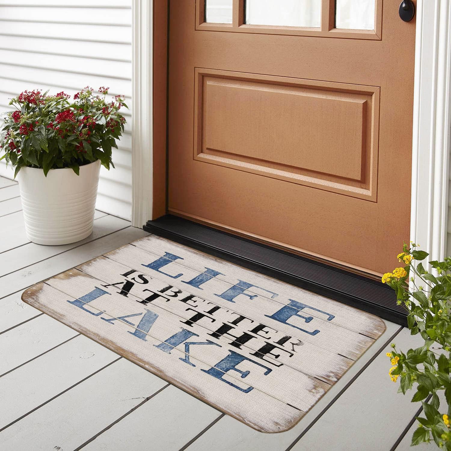 Lake House Life is Better at The Lake – Juego de 2 tapetes para puerta de 17 x 30 pulgadas, para interiores y exteriores, decoración para casa del