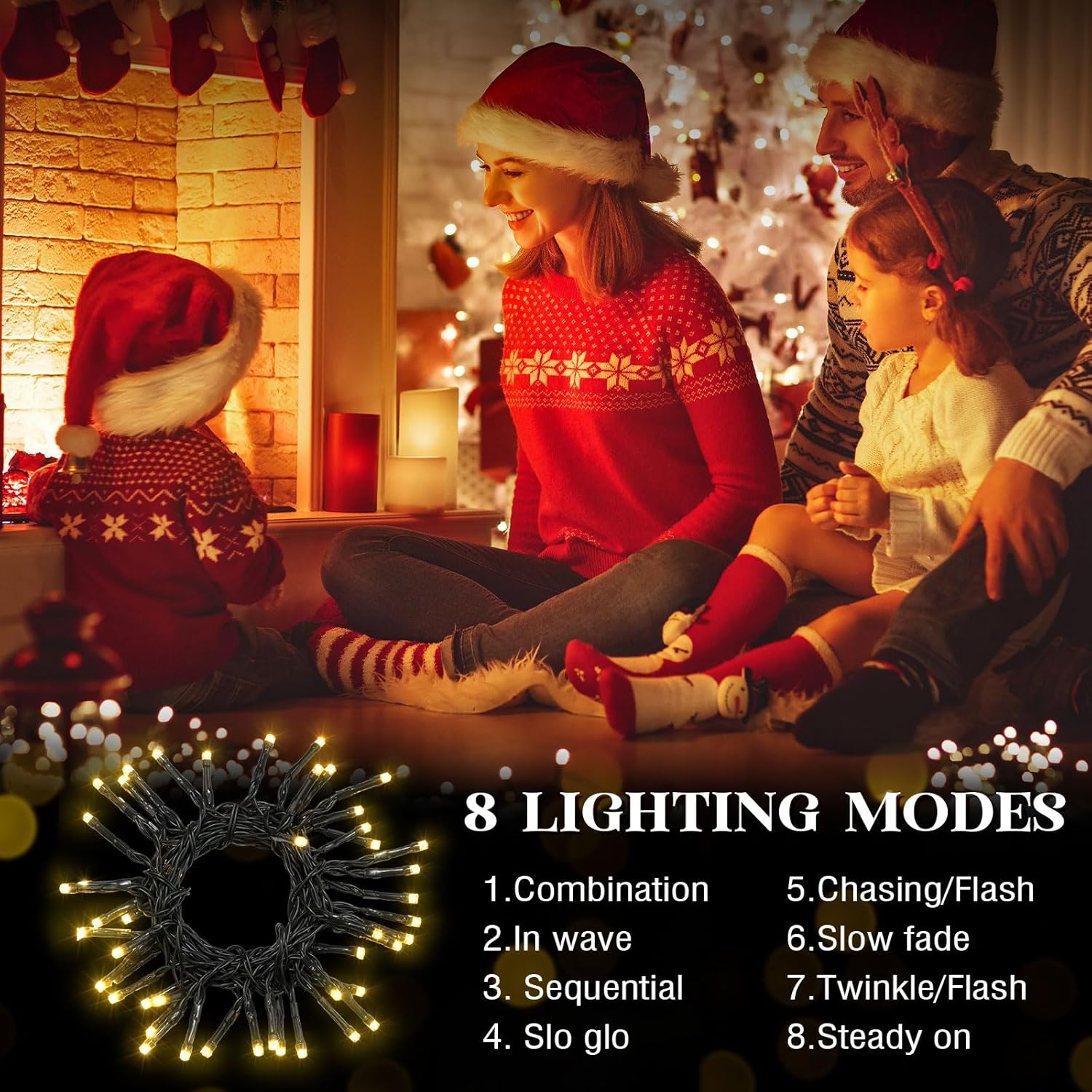 12 luces de Navidad a pilas, 50 LED, 16.5 pies, impermeables, para exteriores, árbol de Navidad, con 8 modos y temporizador, guirnalda de luces LED