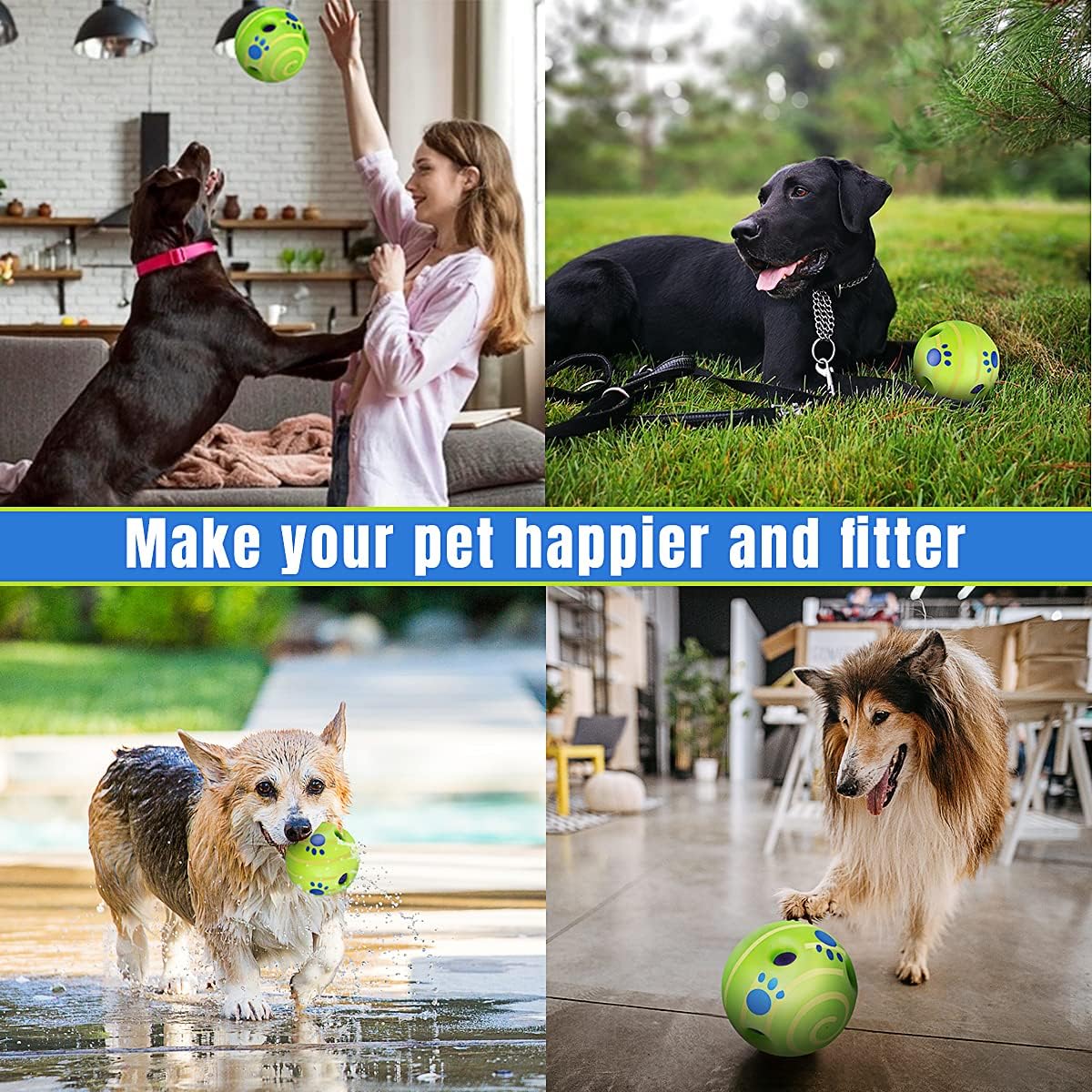 TAUCHGOE Juguetes interactivos para perros, pelota para perros grandes y medianos, pelota de pastoreo para perros con sonidos divertidos, juguete