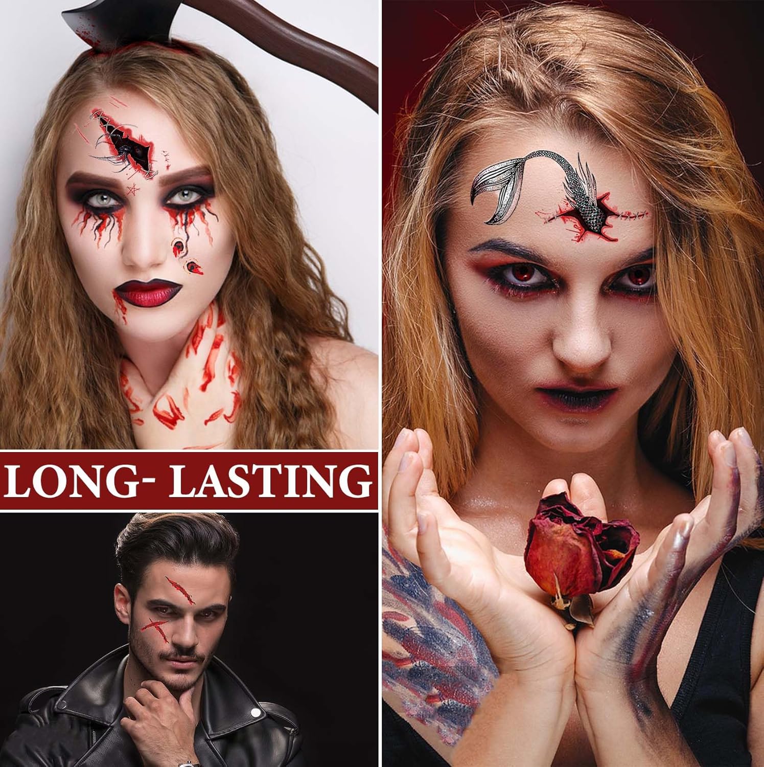 20 piezas de tatuajes temporales realistas para hombres y mujeres, cicatriz de herida sanguinaria, cicatriz de terror, zombi, Halloween, mascarada,