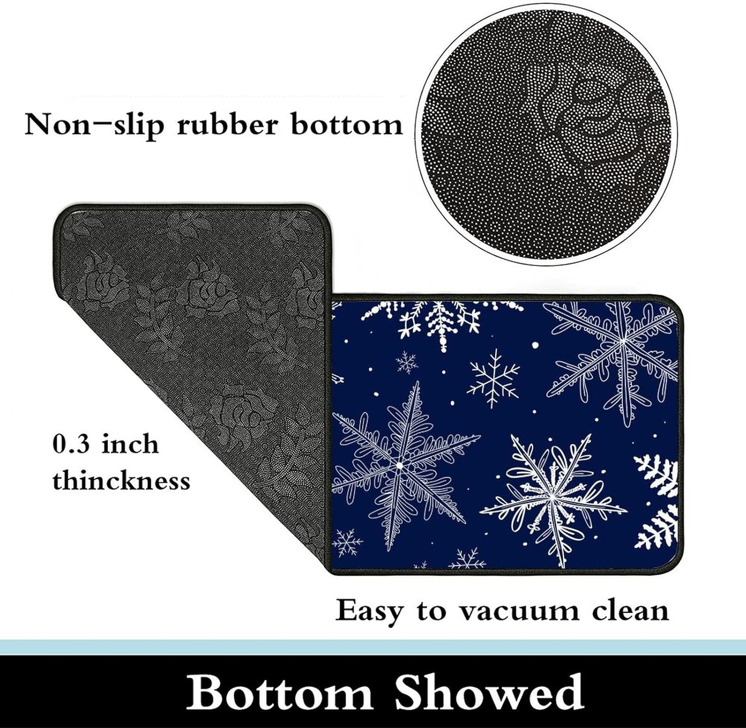Winetr – Alfombra de baño con copos de nieve de Navidad, color azul, antideslizante, lavable, para baño, hogar, oficina, granja, pasillo, fregadero,