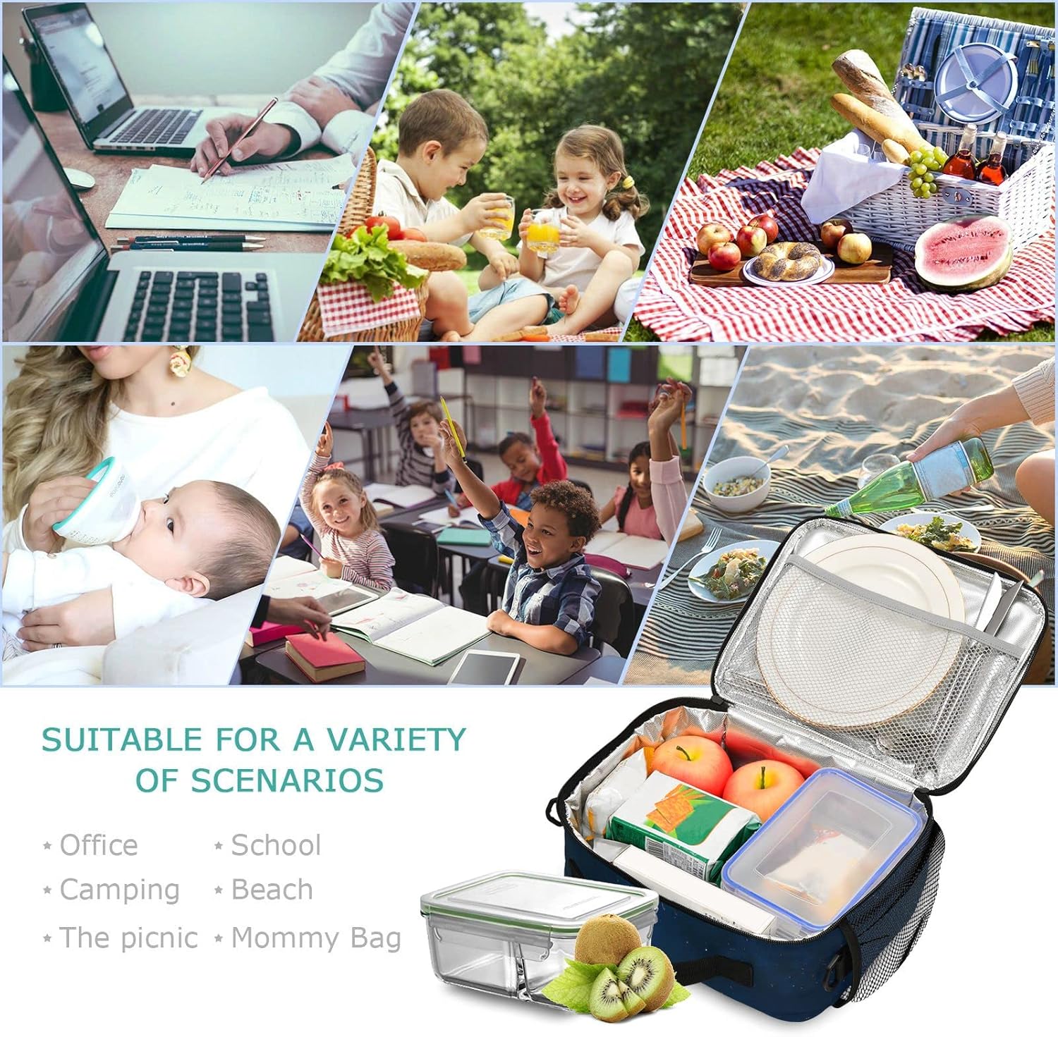 KFBE Space Rocket – Lonchera infantil aislada de la NASA, bolsa de mano con correa extraíble para el hombro para niños y niñas estudiantes