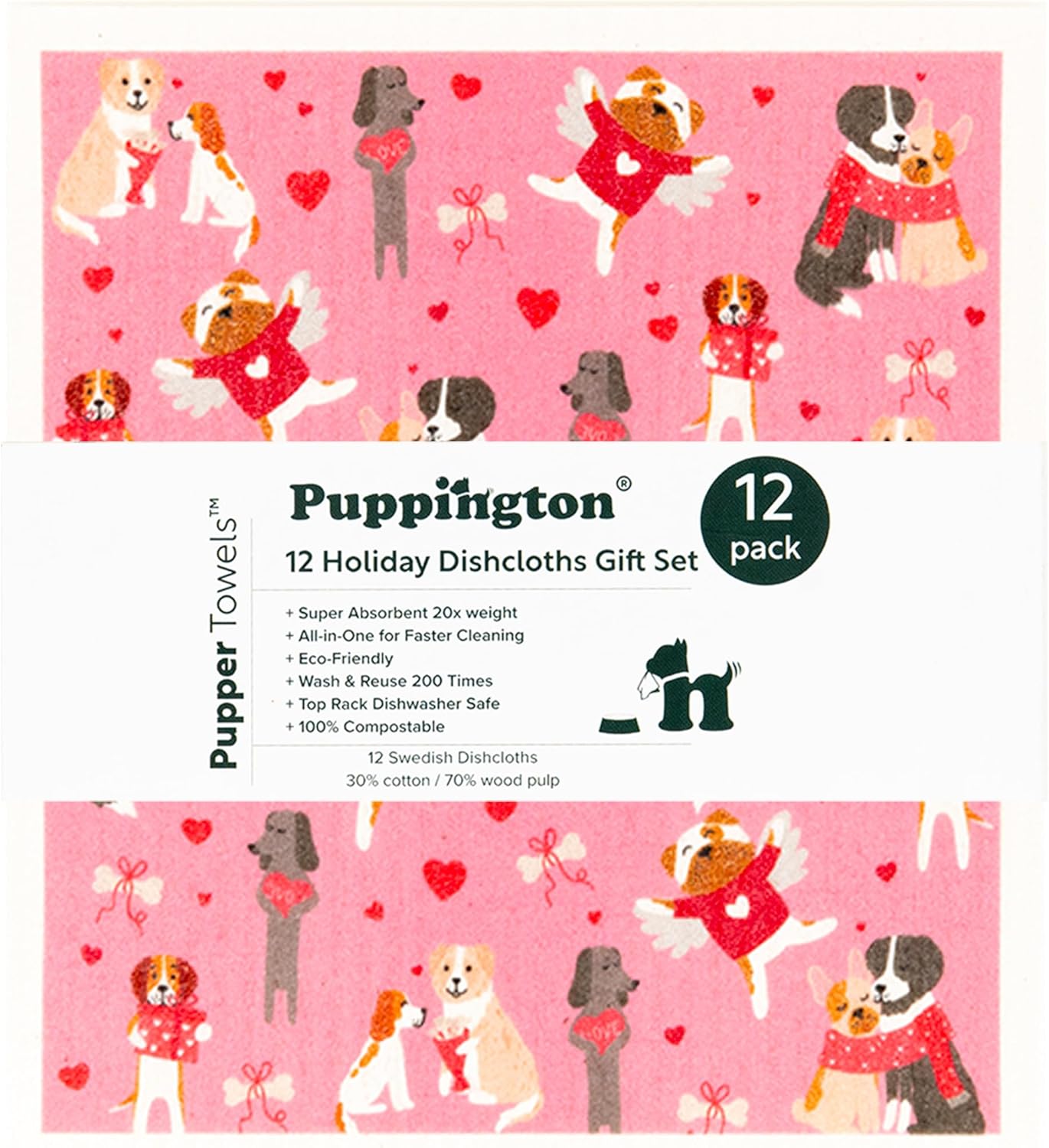 Puppington Pupper Towels – 12 paños de cocina suecos para decoración de Navidad de cocina, toallas de cocina y paños de cocina para perros de Papá