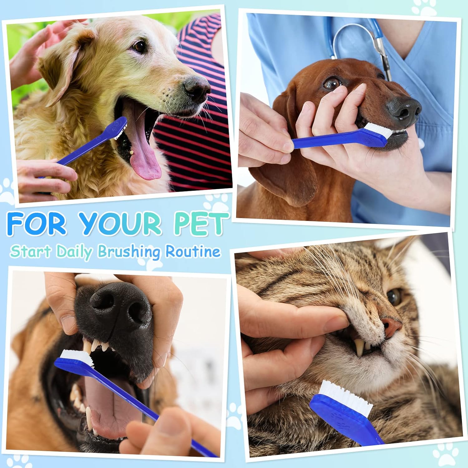 80 piezas de cepillo de dientes para perros pequeños, cepillo de dientes de doble cabeza, cepillos de higiene dental suaves de mango largo para