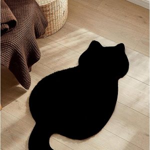 QWINEE Alfombra de felpa con forma de animal de gato, antideslizante, suave, gruesa, para mascotas, baño, sala de estar, cocina, color negro, 30 x QWINEE Alfombra de felpa con forma de animal de gato, antideslizante, suave, gruesa, para mascotas, baño, sala de estar, cocina, color negro, 30 x