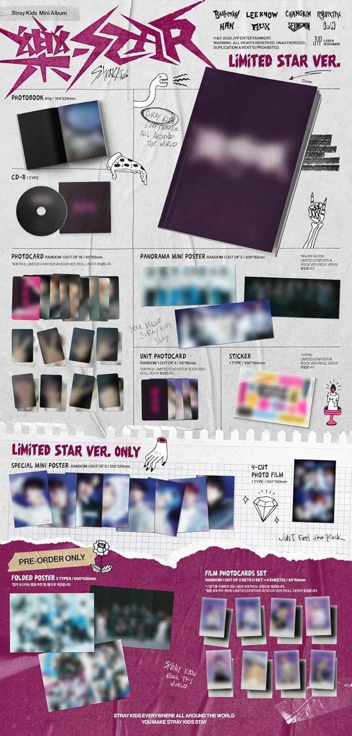 Stray Kids -STAR ROCK-STAR 8 Mini álbum CD+Contenido+Tarjeta Fotos+Seguimiento SKZ Sellado (Versión Limited STAR)