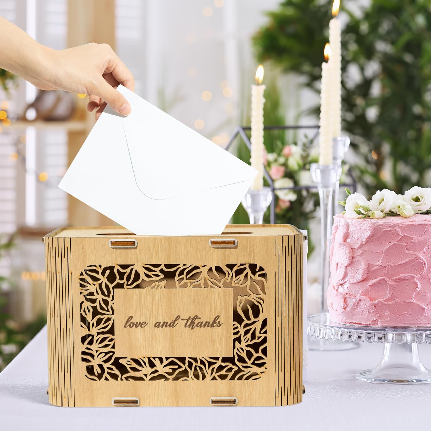 Caja de tarjetas de madera para boda, caja de tarjetas de regalo de amor y agradecimiento, de madera acrílica, rústica, para boda, cumpleaños,