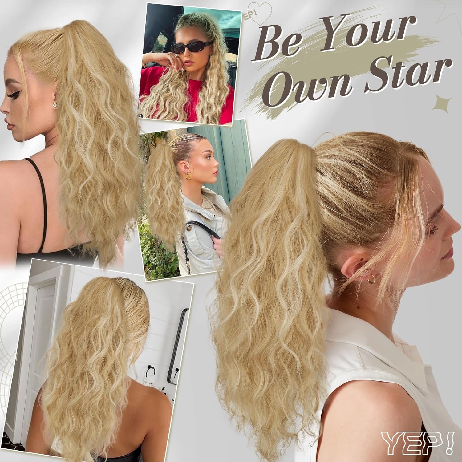 BARSDAR Extensión de cola de caballo rubia, extensiones de cola de caballo con clip de garra de 18 pulgadas para mujer, extensiones de cola de