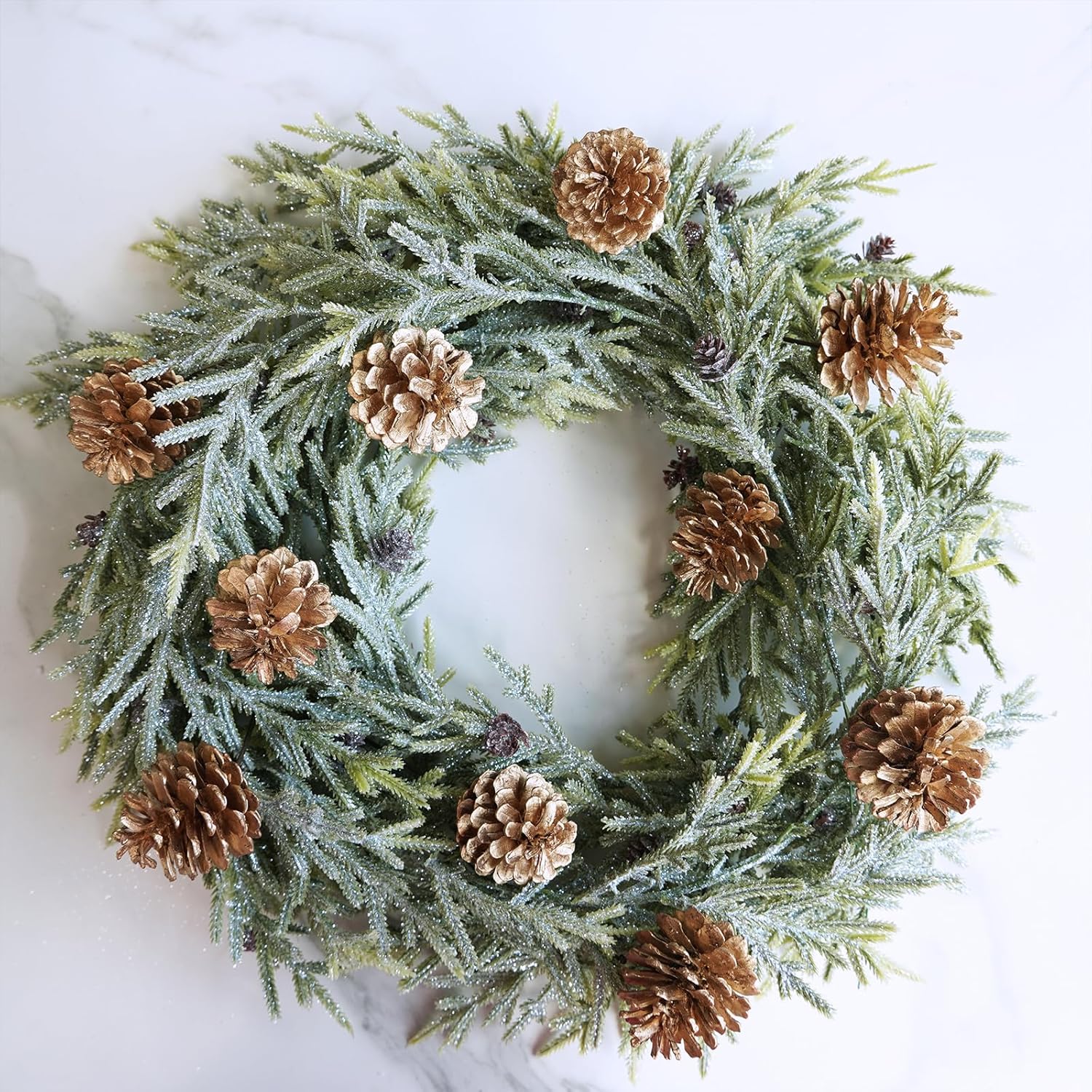Winlyn 20 púas de cono de pino dorado, adornos de Navidad, piñas florales, tallos decorativos de piña natural con alambre de 6.9 pulgadas de alto