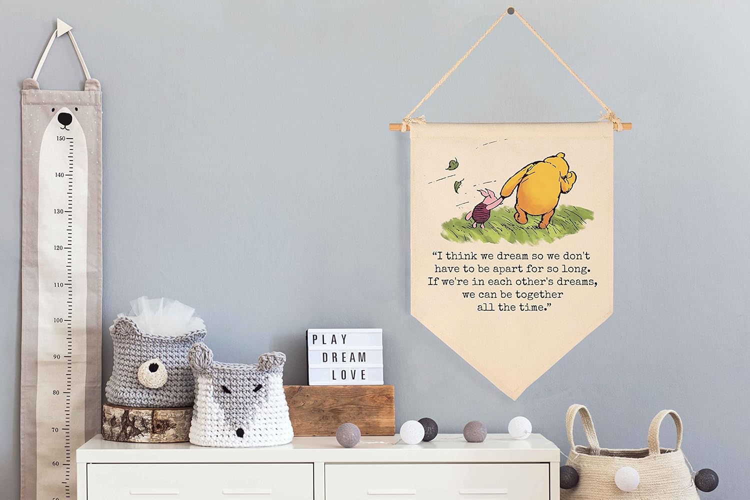 Bandera de pared con texto en inglés “I Think We Dream So We Don’t Have to Be Apart”, regalo de Navidad, fiesta de cumpleaños, baby shower,