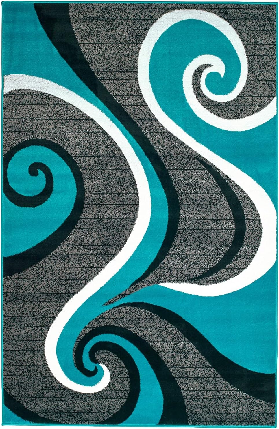 Alfombra y decoración Contempo 37 gris, turquesa, blanco, remolino, moderno, abstracto, alfombra para sala de estar, dormitorio, 3 pies, 9 pulgadas