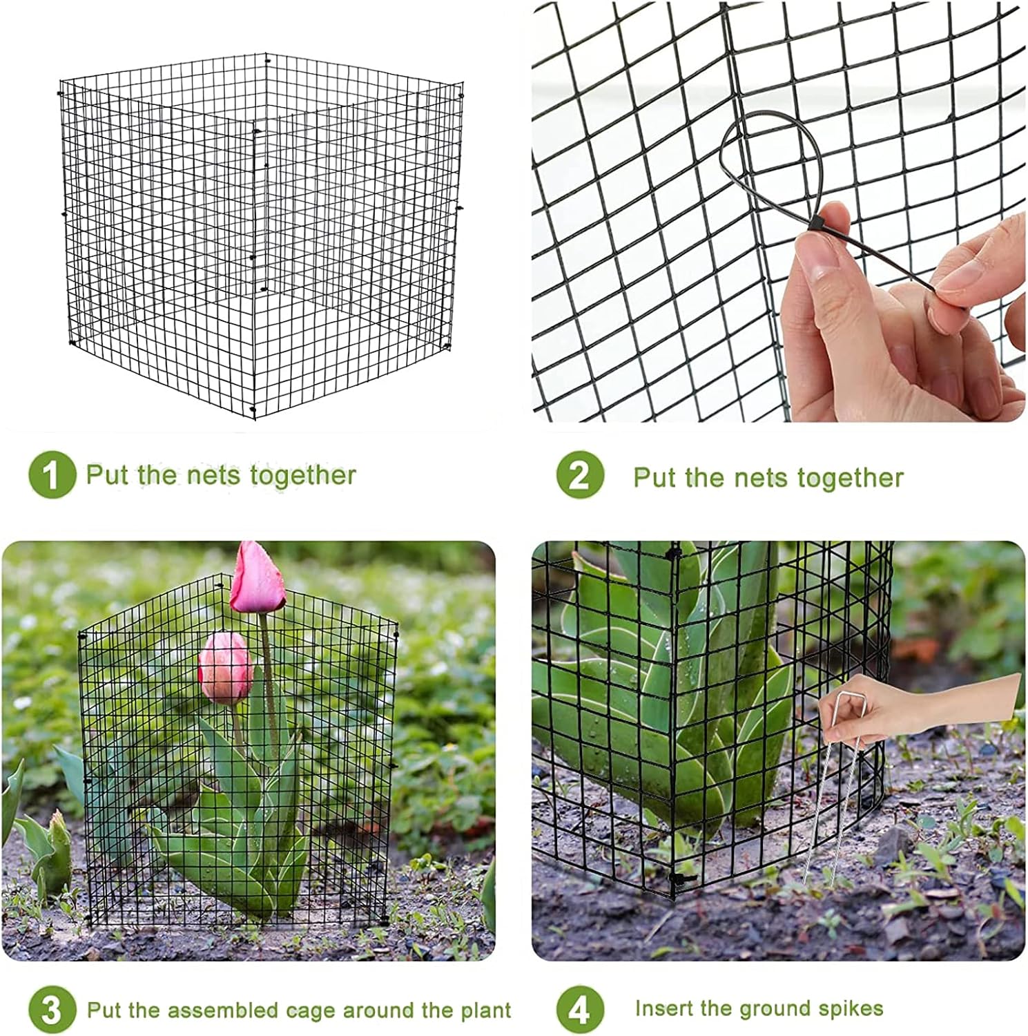 Protectores de plantas de alambre pequeño, paquete de 6 protectores cuadrados para plantas de animales, jaula de malla para plantas, cubierta de