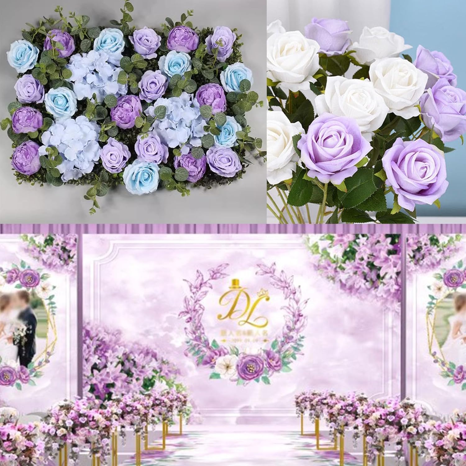 30 piezas de rosas artificiales de seda con cabezas y tallos de rosas artificiales para decoración del hogar y boda (morado claro)