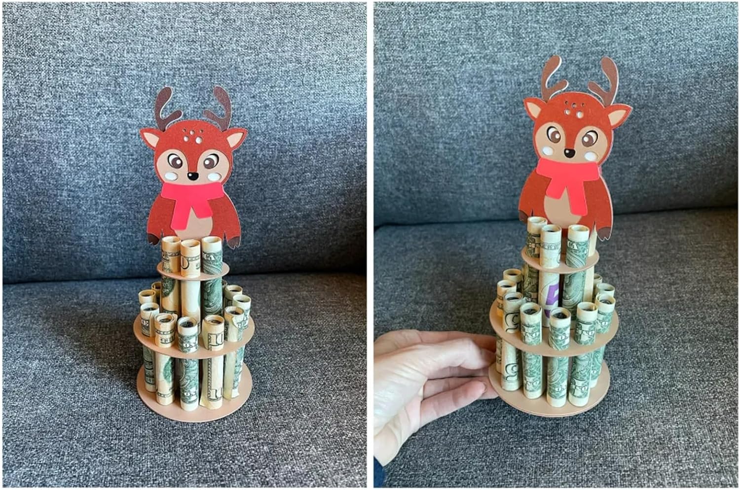 Soporte para dinero en efectivo de Feliz Navidad  Nuevo soporte de madera hecho a mano para regalo de Navidad, múltiples agujeros de doble capa,