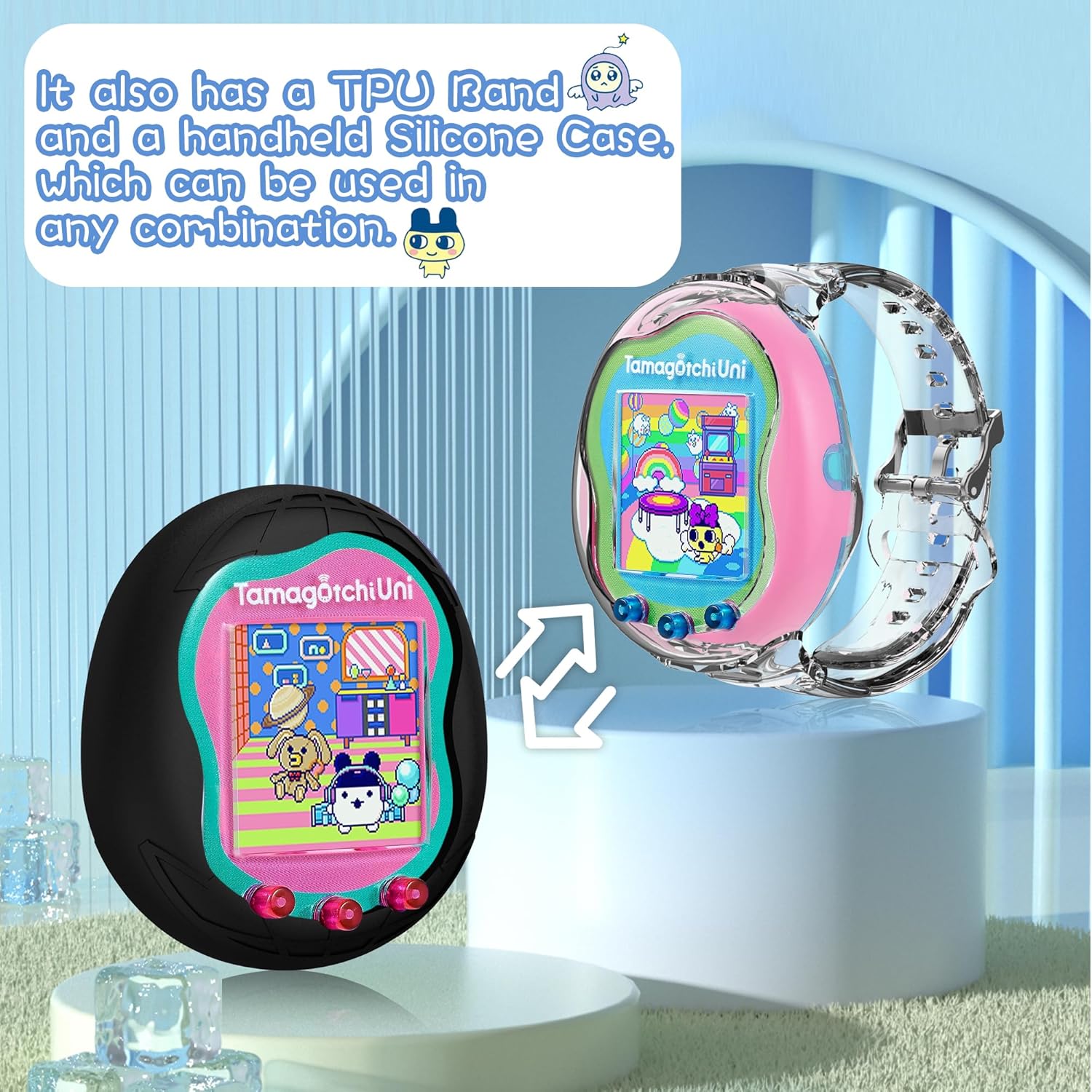Paquete de 2 fundas para Tamagotchi Uni, funda de silicona + funda protectora de TPU para Tamagotchi Uni Interactive Virtual Pet Game Machine (negro