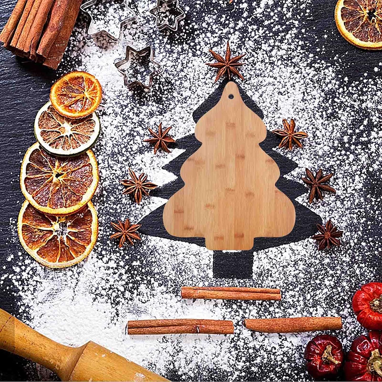 Vencer Tabla de cortar y servir de bambú para árbol de Navidad, decoración de cocina de Navidad y regalo para el hogar, ideal para arte de pared, 15