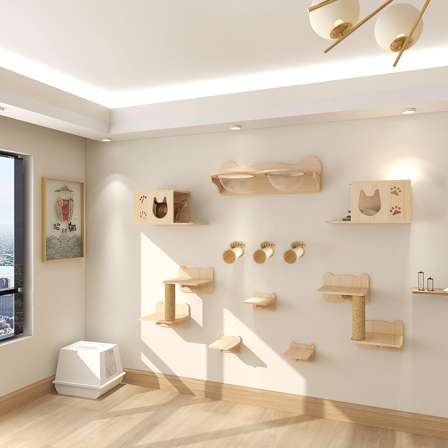 2 piezas de muebles para gatos montados en la pared, escalones de pared para gatos con sisal, estantes flotantes para postes rascadores para gatos