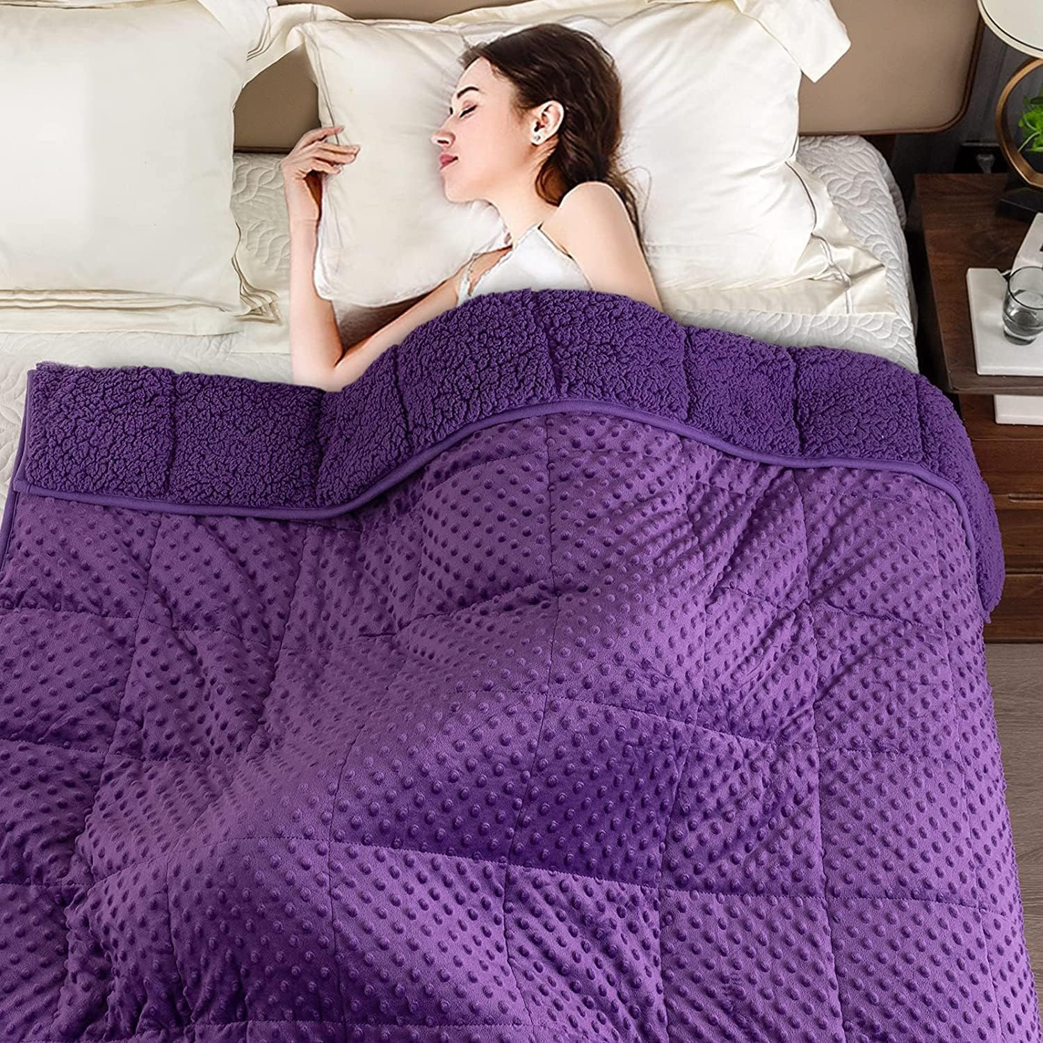 Kivik Manta con peso tamaño Queen, manta con peso Sherpa de 15 libras para adultos, suave forro polar minky morado, manta pesada para relajarse, 60