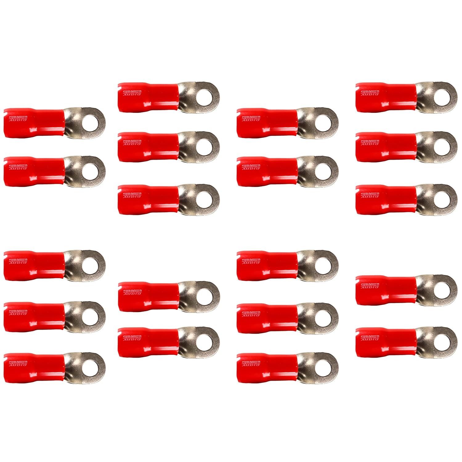 20 piezas de terminales de anillo de alambre de calibre 0 Sundown Audio (rojo)