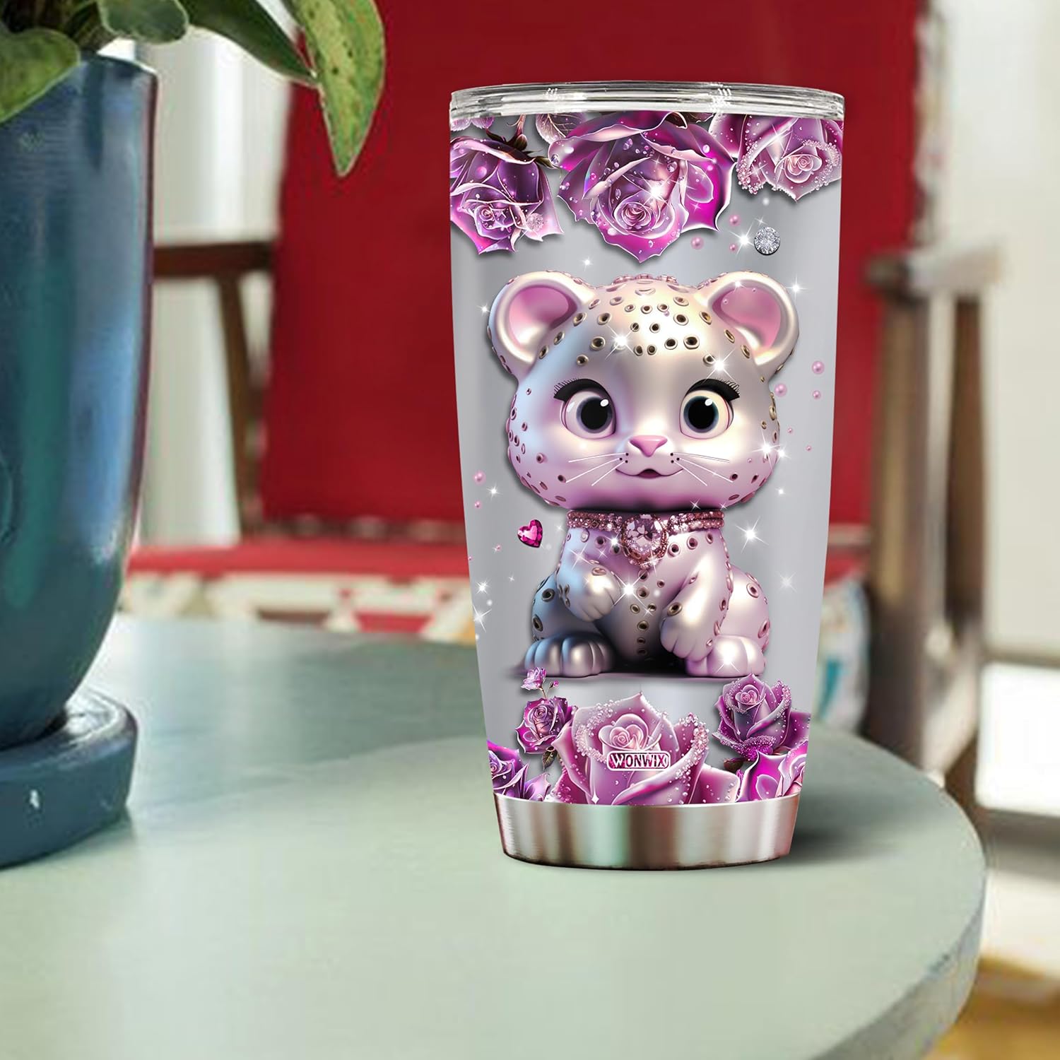 WONWIX Regalo personalizado de leopardo para mujeres, vaso térmico de acero inoxidable de 20 onzas, taza de café, taza de viaje, botella de agua,