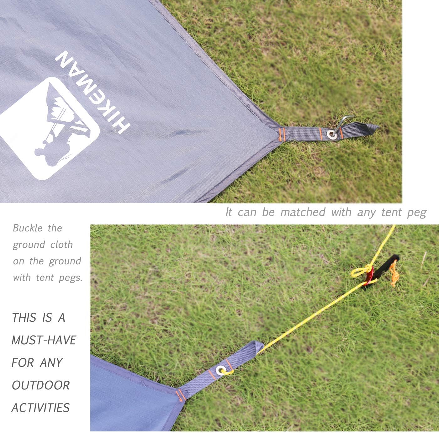 Hikeman Lona impermeable para campamento, huella portátil de tienda de campaña con bolsa de cordón, tela de tierra para senderismo al aire libre