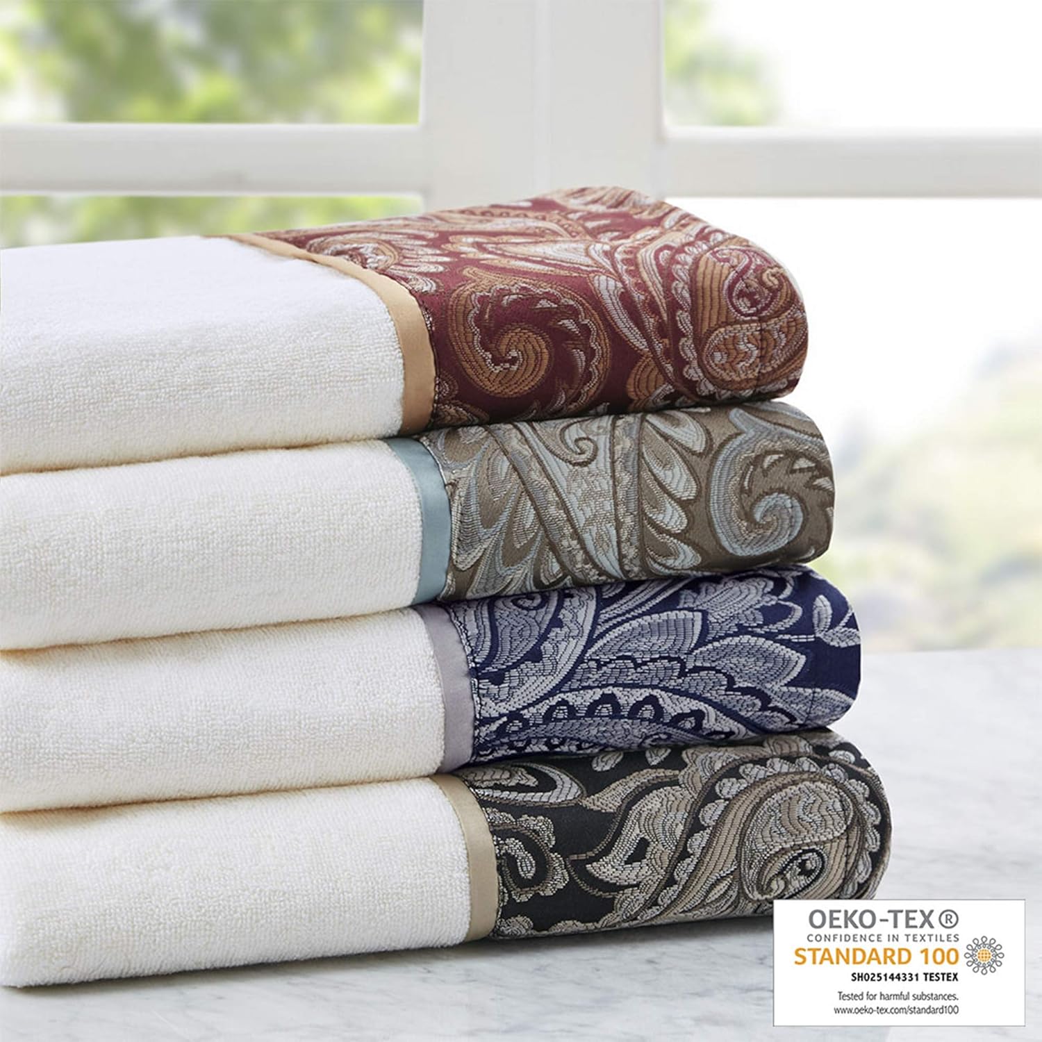 Madison Park – MP73-5310 Aubrey – Juego de 6 piezas de jacquard para baño, 2 toallas de mano de baño, 2 paños de baño, diseño texturizado de lujo,