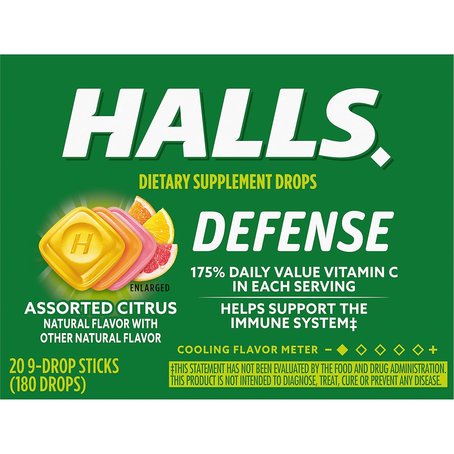 HALLS Defense – Gotas de vitamina C cítricas surtidas, 20 barras de 9 gotas (180 gotas en total)