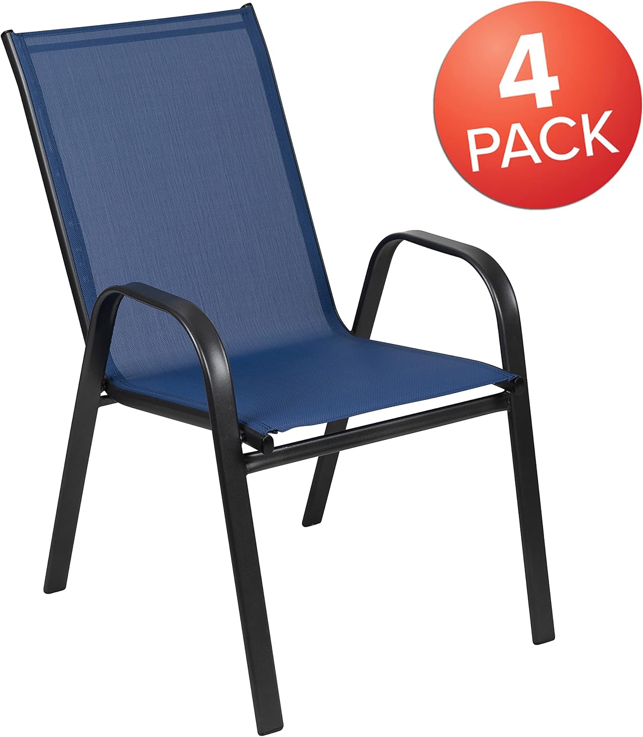 Merrick Lane Juego de 4 sillas de patio de la serie Manado, material Flex Comfort color azul marino, marco de metal con recubrimiento en polvo,