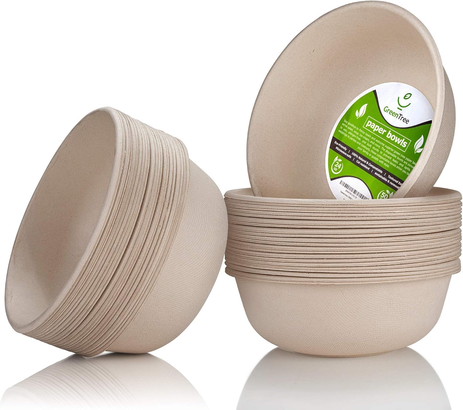 Cuencos de papel desechables, 24 onzas paquete de 50 Tazón grande – 100% compostable, biodegradable, ecológico, conveniente para el uso diario para