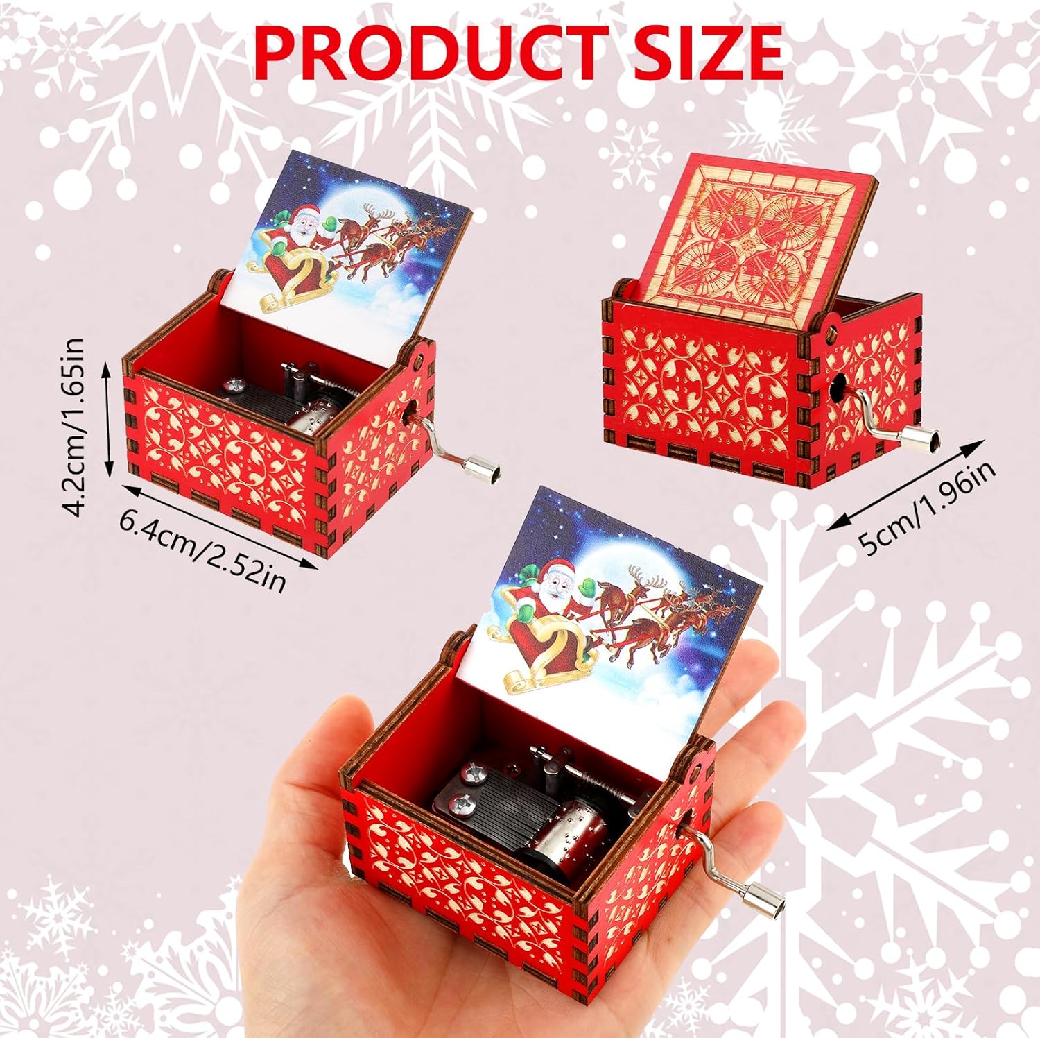Amaxiu Caja de música de Navidad, cajas de música de manivela de madera, mini cajas musicales grabadas vintage con tema de Navidad, decoraciones de