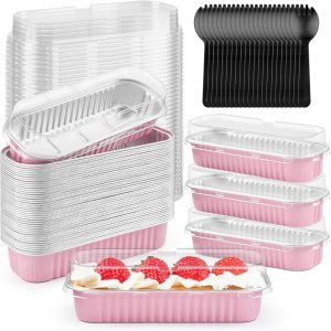 Mini moldes para pan de 6.8 onzas con tapas y tenedores, paquete de 50 recipientes rectangulares de papel de aluminio para hornear pasteles, moldes Mini moldes para pan de 6.8 onzas con tapas y tenedores, paquete de 50 recipientes rectangulares de papel de aluminio para hornear pasteles, moldes