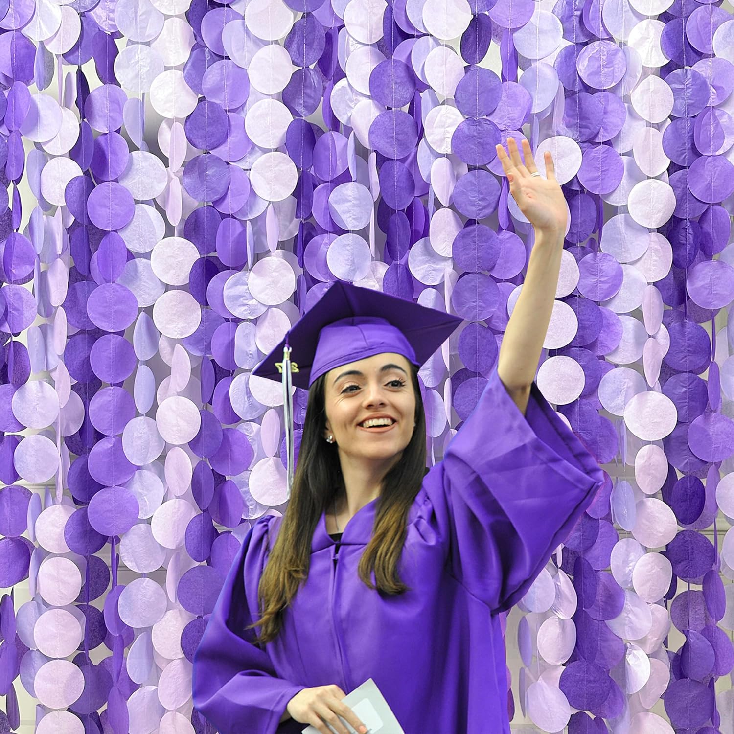 Decoración de fiesta de lavanda de 205 pies, color morado degradado, telón de fondo, serpentina, papel de seda, guirnalda colgante de lunares para