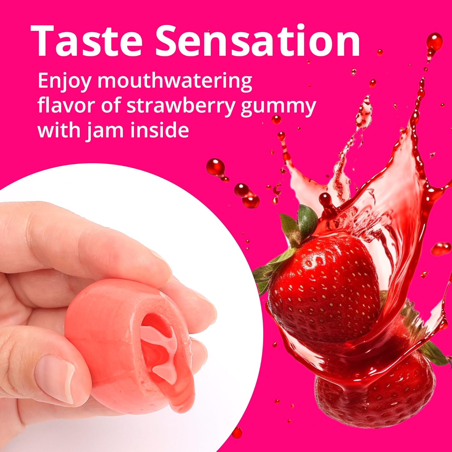 Gummy Candy – Gomitas rellenas de gelatina, caramelos de fresa rellenos de mermelada de fresa real, 5 piezas de caramelos masticables envueltos