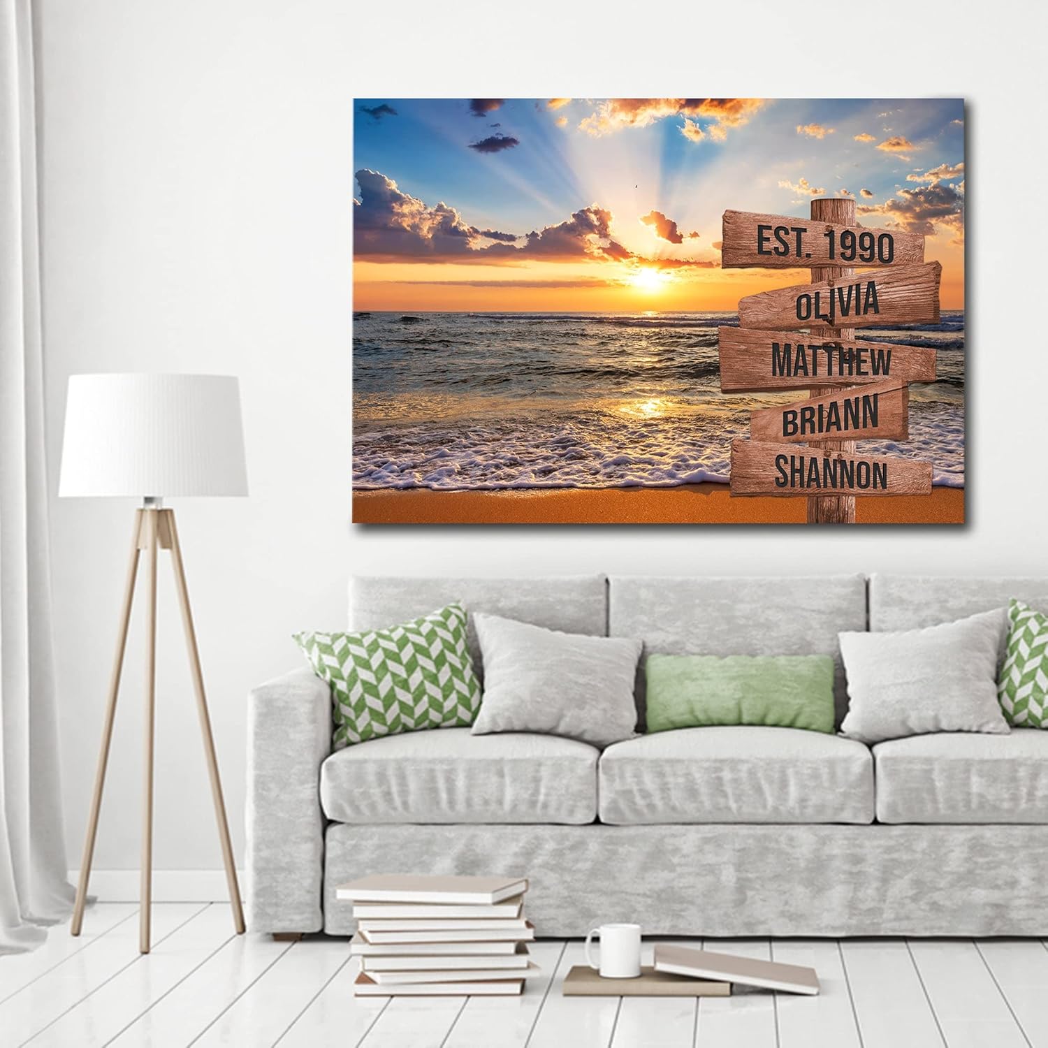 My Soul And Spirit Store – Lienzo de primera calidad personalizado con varios nombres y puesta de sol sobre la playa, lienzo personalizado de