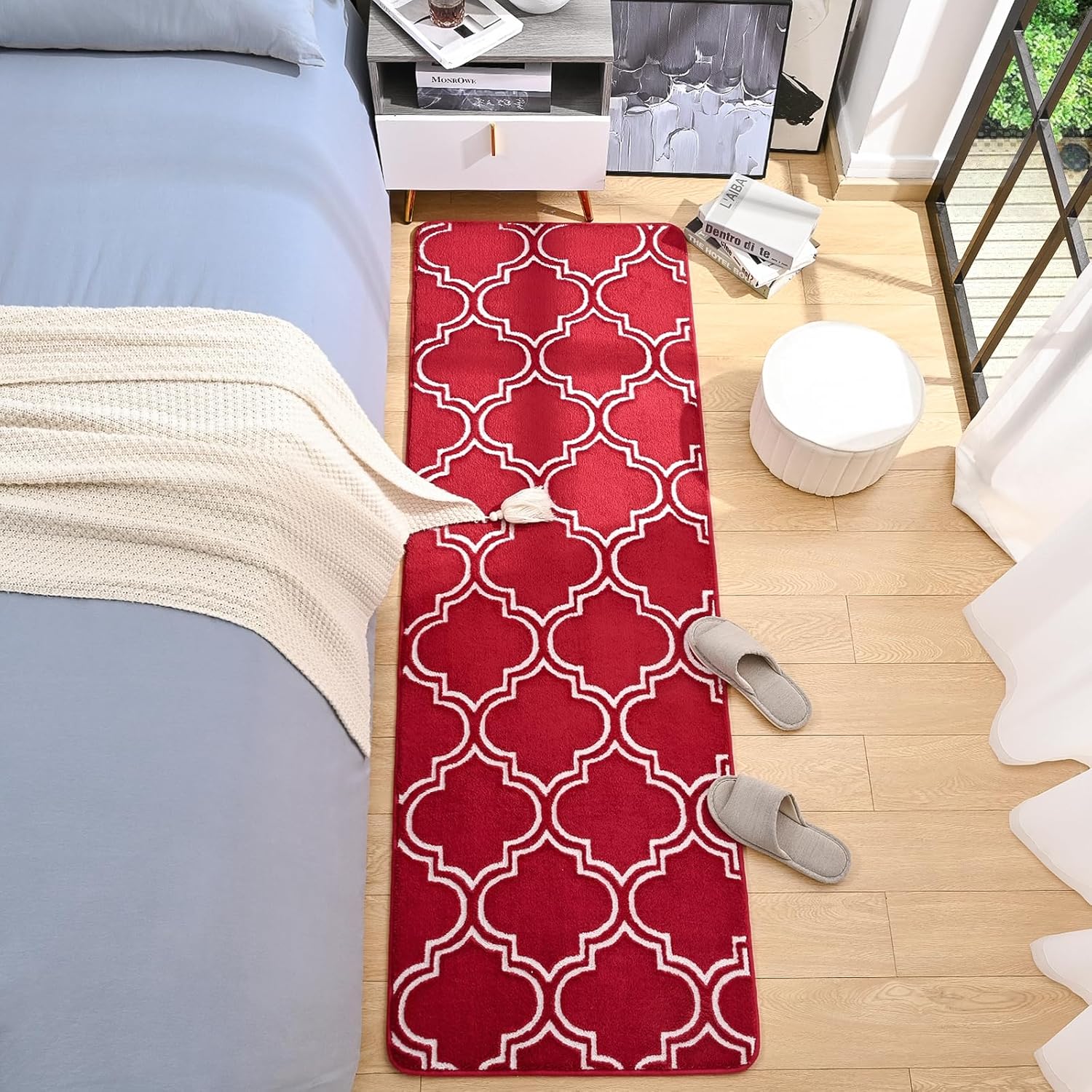 Amearea Alfombra de pasillo de enrejado esponjoso, alfombra geométrica marroquí suave y mullida para dormitorio, alfombra de entrada moderna lanuda