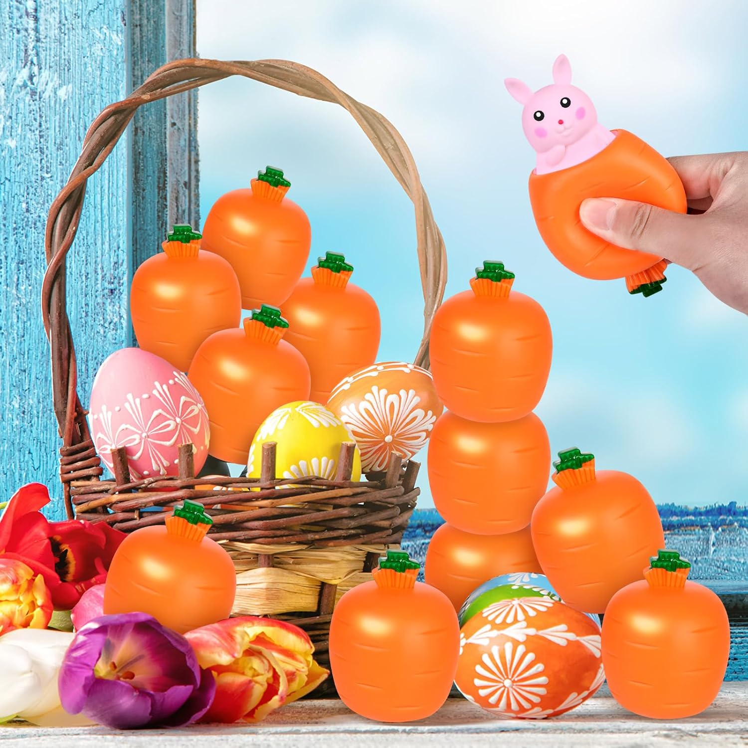 12 bolas antiestrés de conejo de zanahoria, conejo de Pascua, juguete de conejo de rábano, juguete antiestrés para adolescentes, adultos, libera la