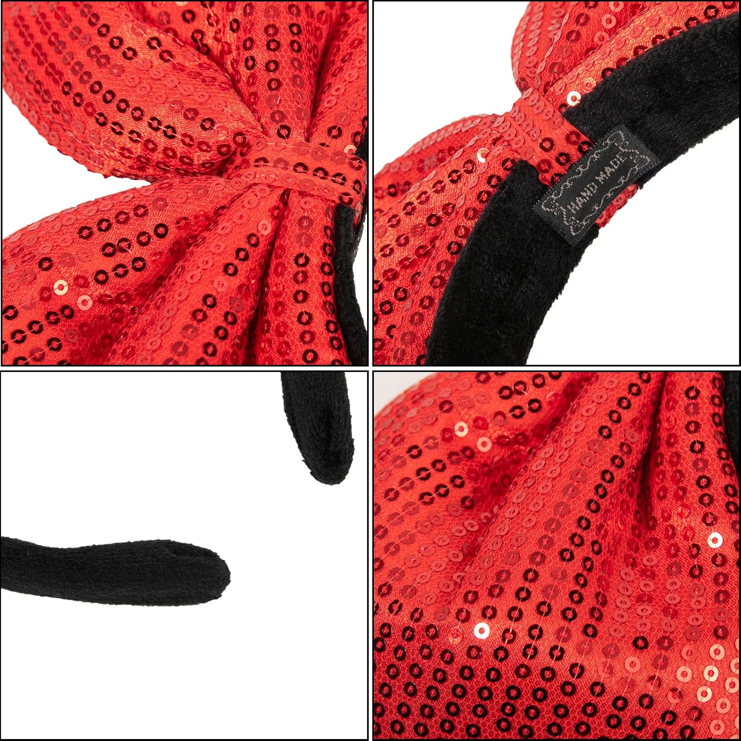 CHuangQi Diademas de lazo rojo con lentejuelas de doble cara para niñas y mujeres, lindas bandas para el cabello hechas a mano para fiestas o cosplay