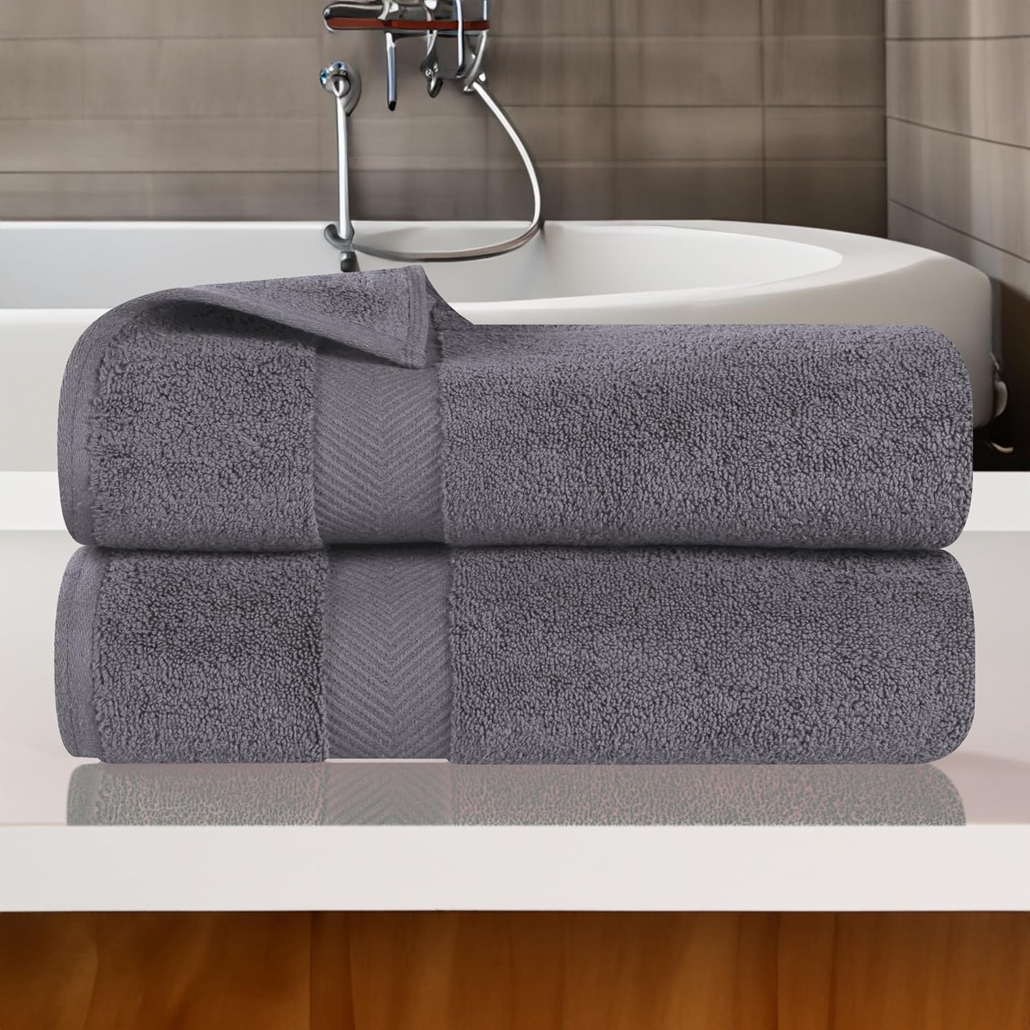 SUPERIOR Zero Twist – Juego de toallas de baño 100% de algodón, supersuaves, esponjosas y absorbentes, de calidad prémium, para baño, color gris