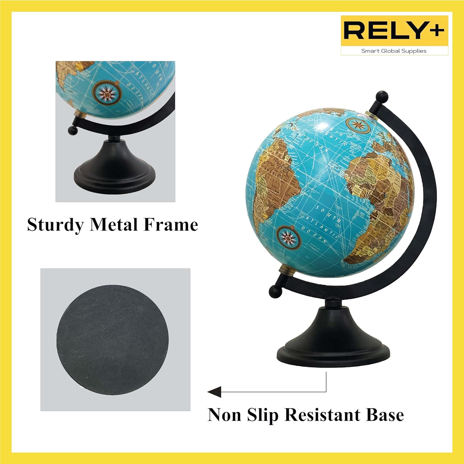 Rely+ Globo de tierra para decoración de escritorio y oficina, 6 pulgadas, elegante globo giratorio con soporte, perfecto para estantería y mesa,
