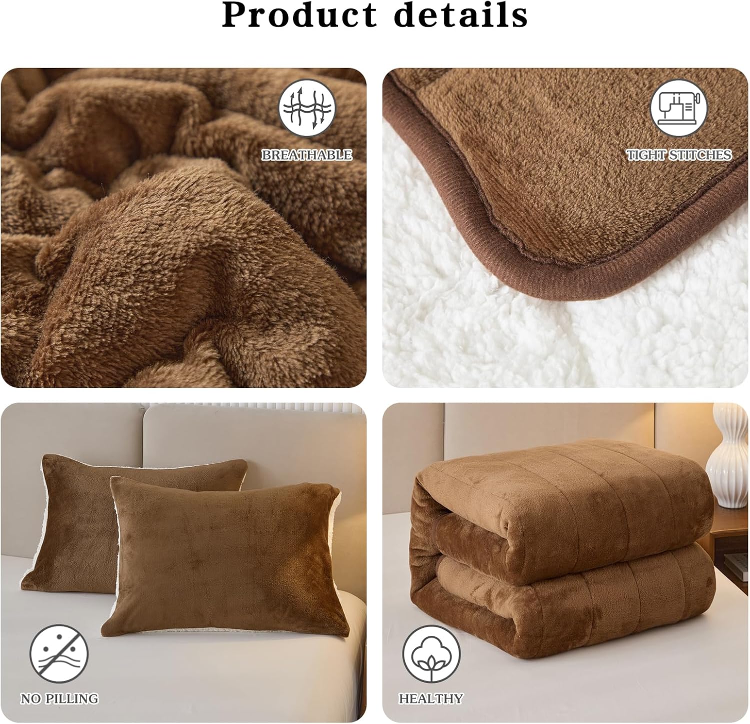 Manta de cama gruesa de franela de lujo de 3 capas, tamaño individual, manta sherpa de terciopelo de felpa suave con 2 fundas de almohada, pesada y