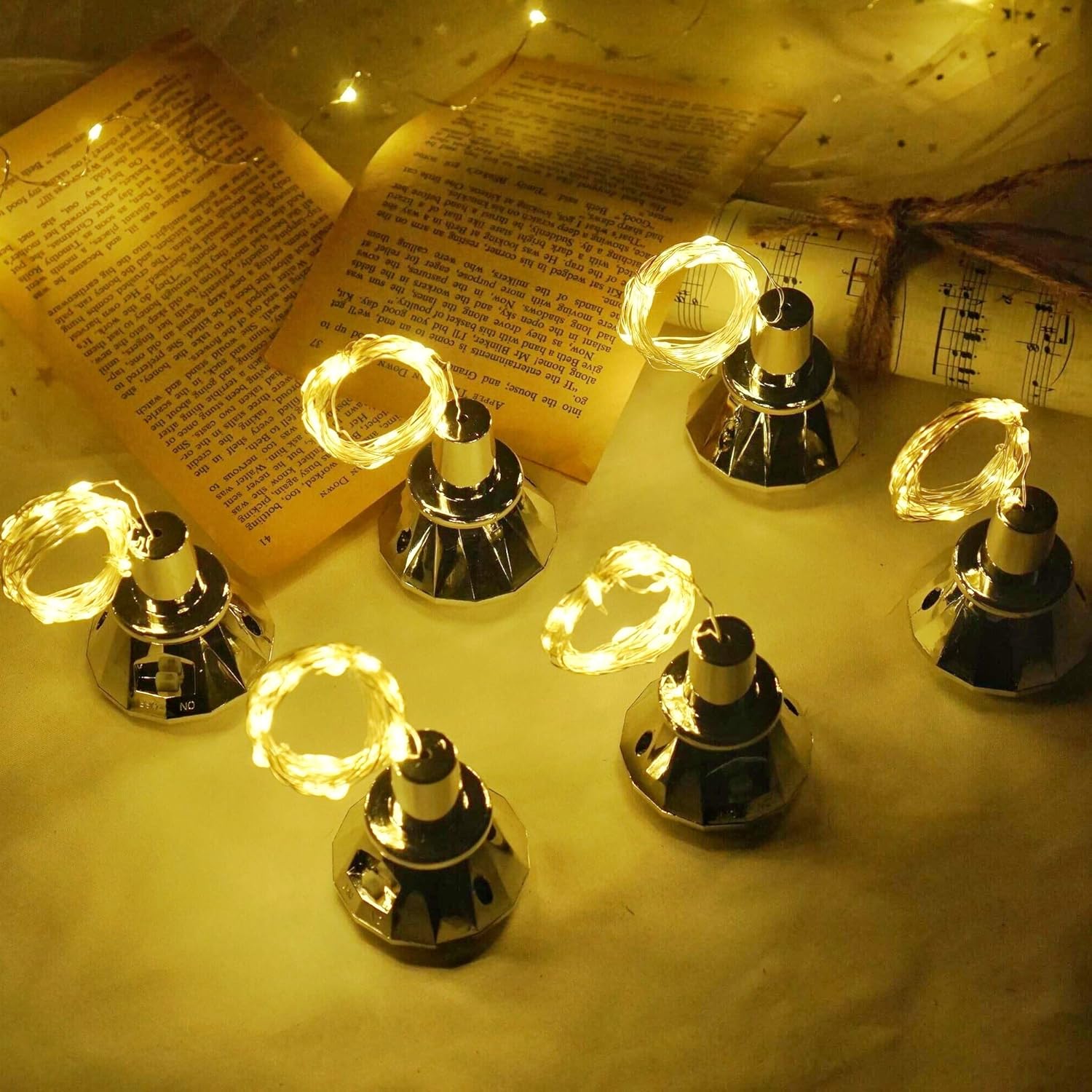 Luces solares para botella de vino, paquete de 10 luces de corcho de diamante, 20 LED para exteriores, impermeables, para jardín, boda, patio