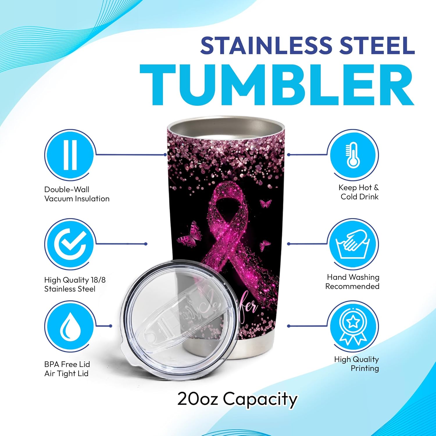 Hyturtle Vaso de concientización sobre el cáncer de mama personalizado para mujeres, regalos motivacionales de cumpleaños, Navidad, para
