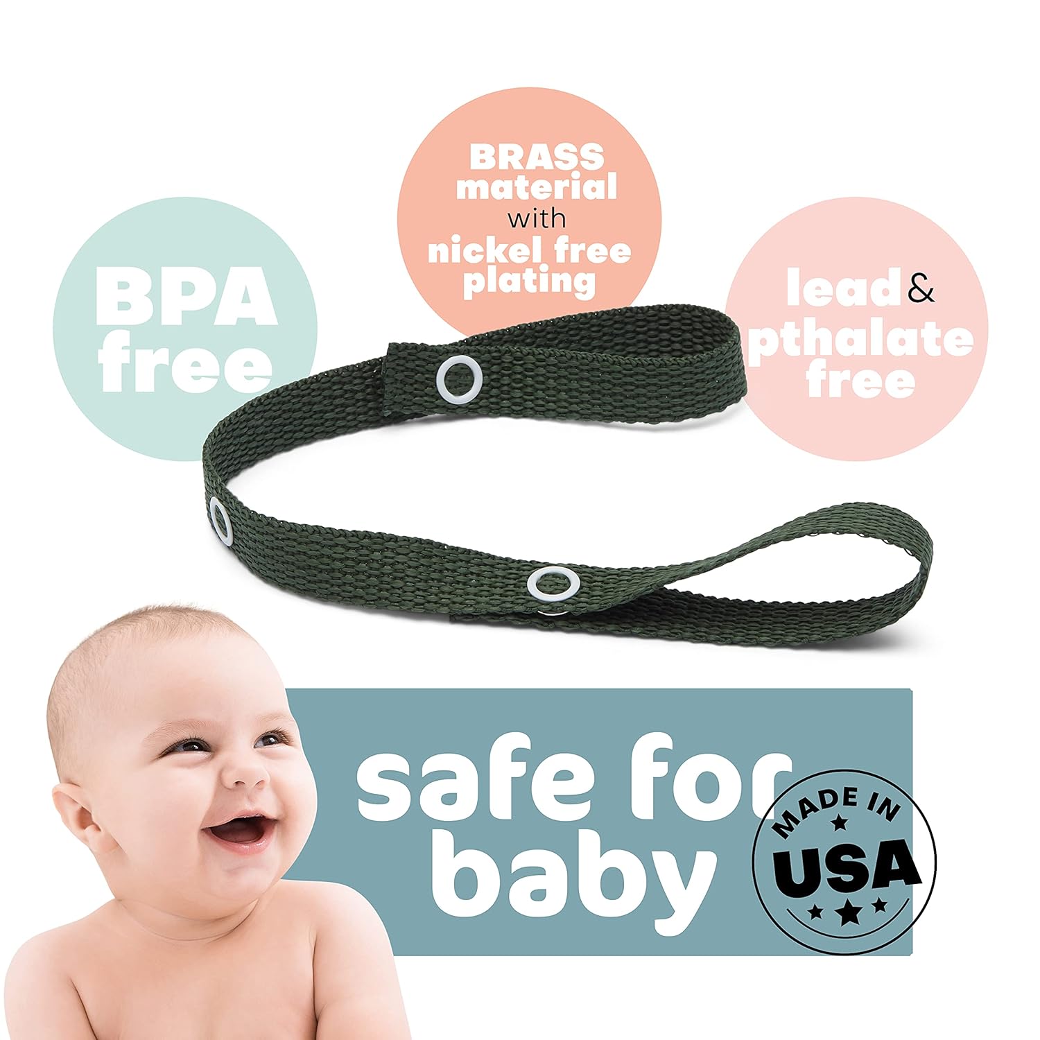 Baby Buddy Secure-A-Toy, la correa de seguridad asegura juguetes, mordedores o chupetes a cochecitos, sillas altas, asientos de automóvil, longitud