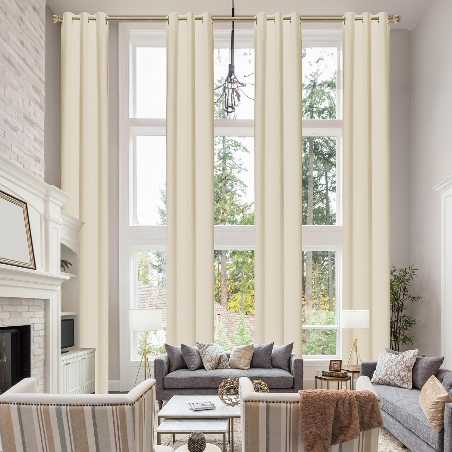 Hascemon Cortinas opacas extralargas, para oscurecer la habitación, con ojales, para techo alto, para sala de estar y loft (1 panel, beige, 52 x 156