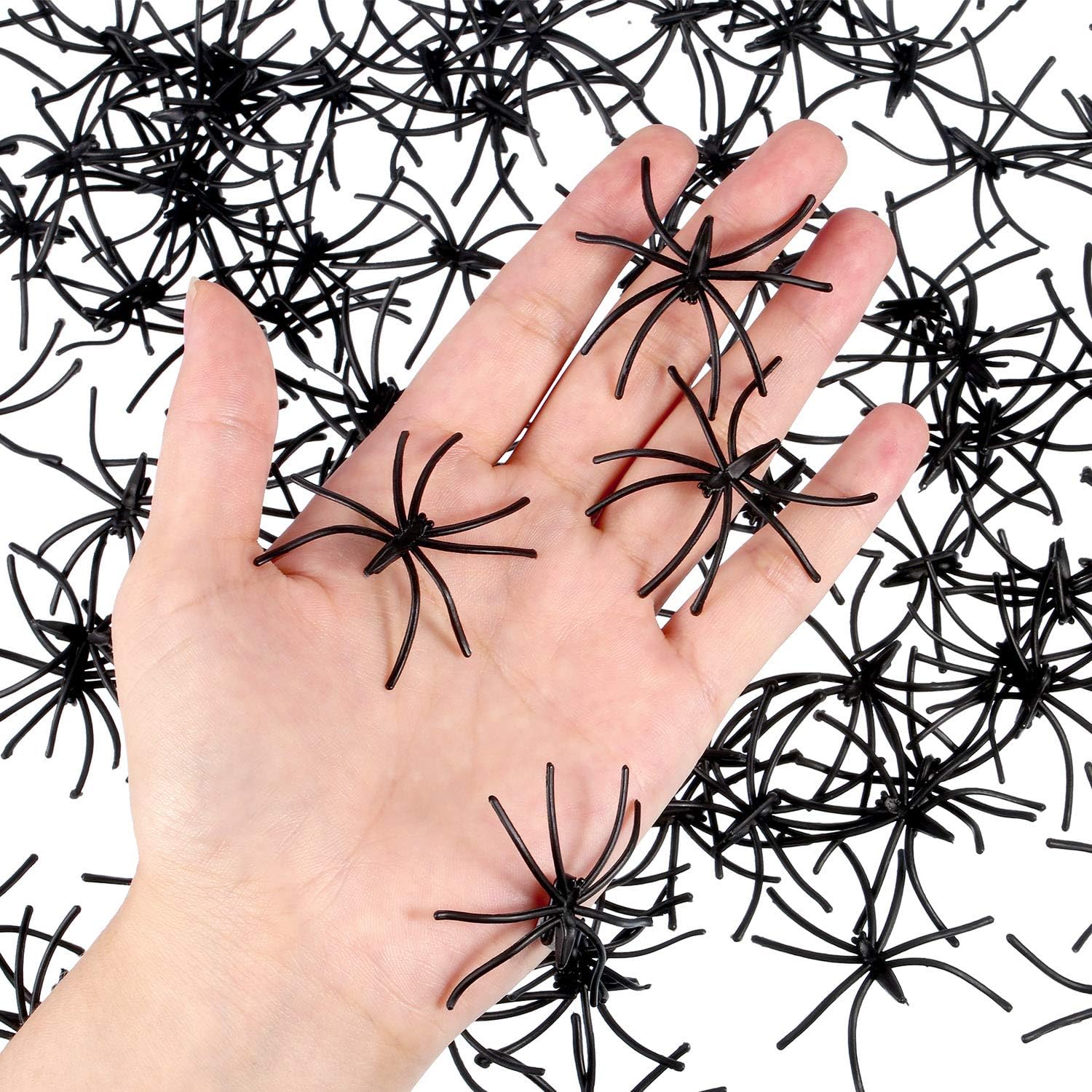 JOVITEC 500 decoraciones de araña de Halloween, arañas de plástico falsas negras, recuerdos de fiesta para fiestas de disfraces, carnavales,