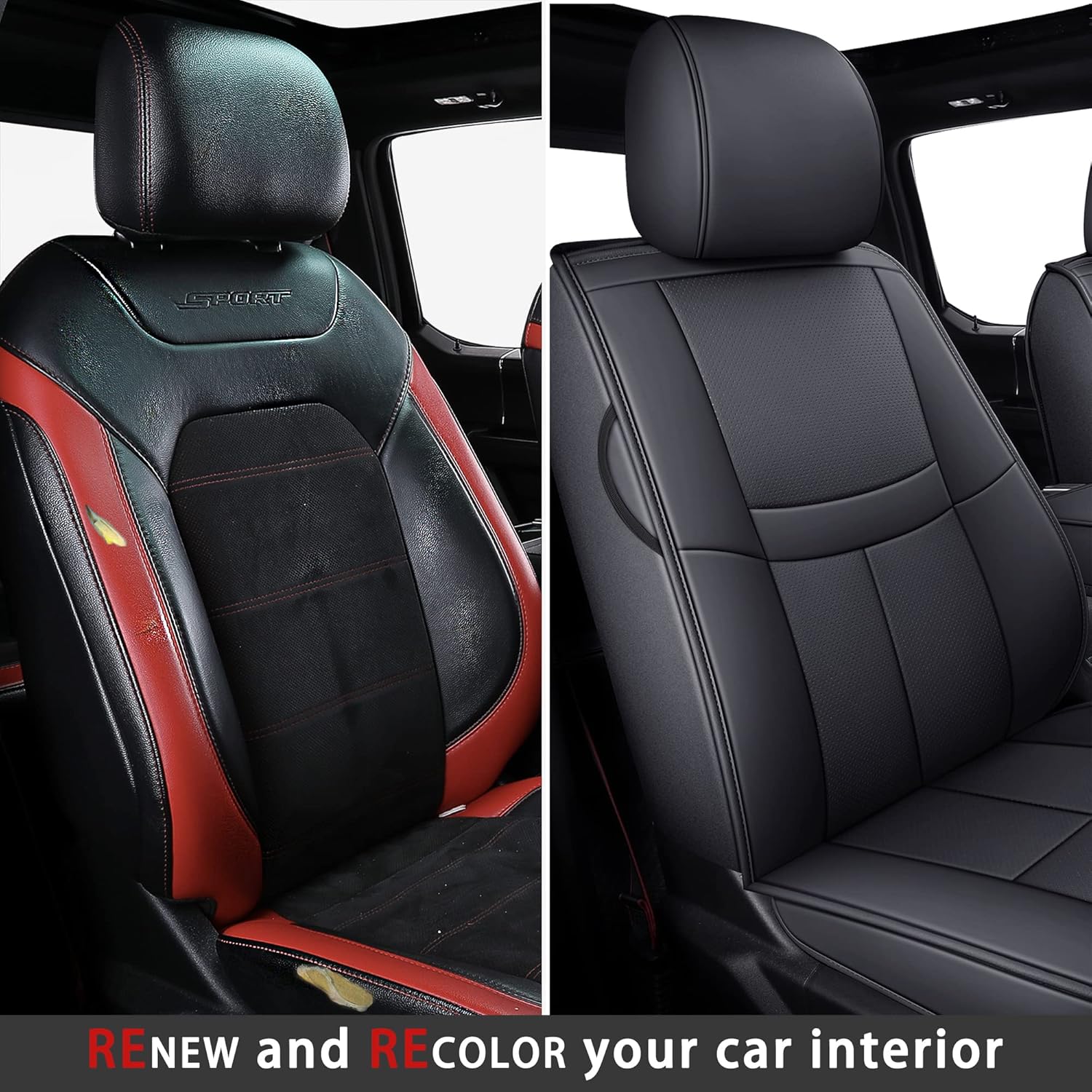 TOMIC Juego completo de fundas de asiento de automóvil con funda de cojín de cuero impermeable para camioneta para camioneta compatible con Ford