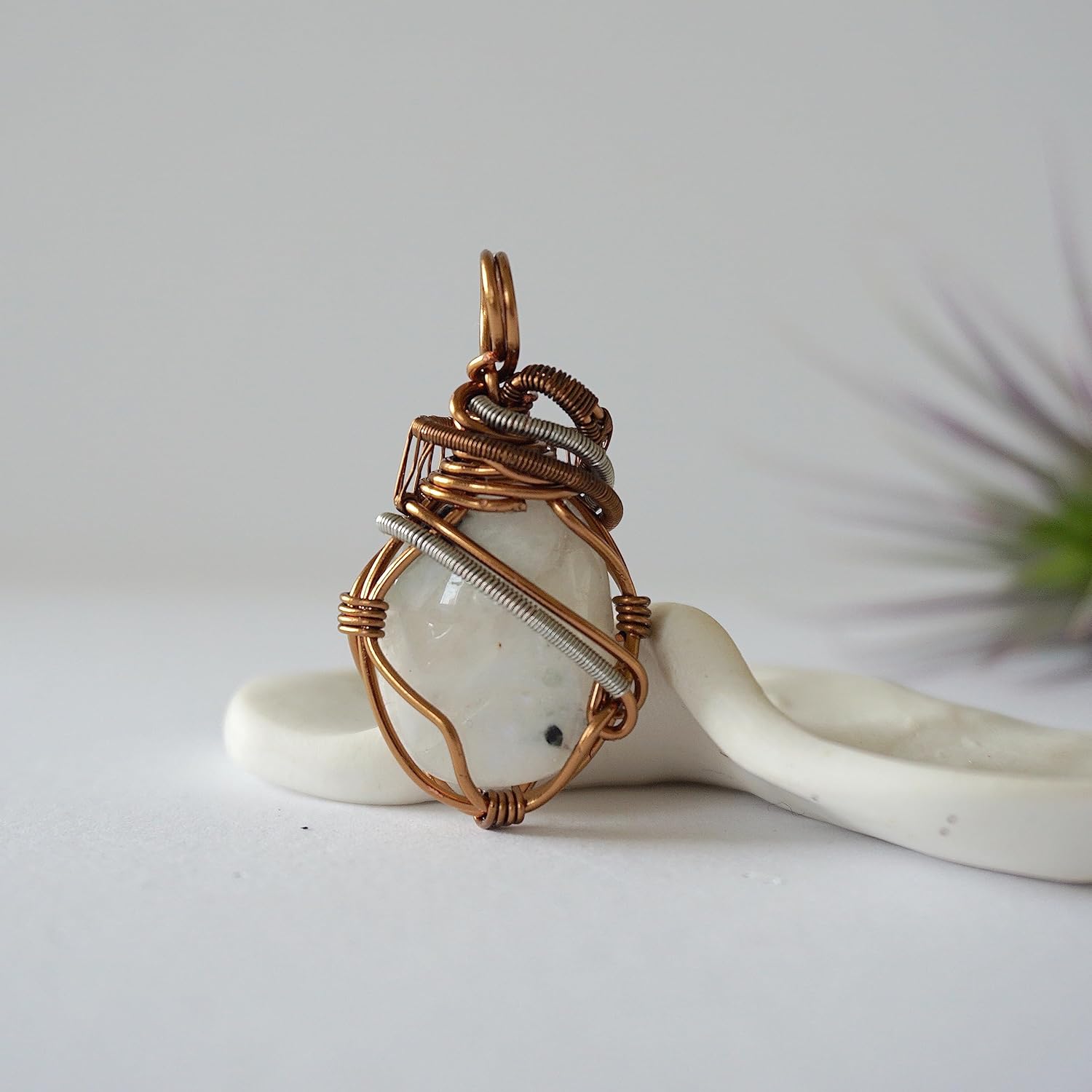 Designs by Nature Gems Handmade Womens Rainbow Moonstone Necklace 24 inch Chain Antique Bronze & White Gold Plated, June Birthstone