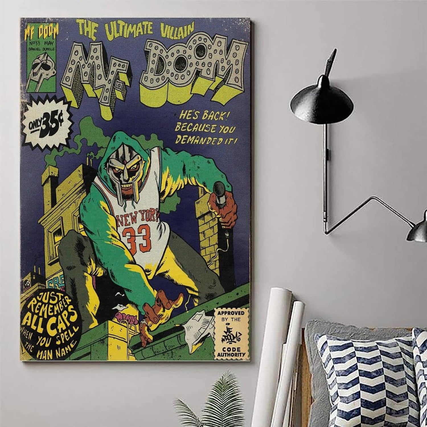 Mf Doom Comics – Póster artístico para dormitorio, lienzo estético, decoración de pared, 12 x 18 pulgadas (11.8 x 17.7 in)